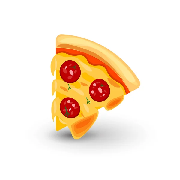 Icono de Pizza con Salchicha. Ilustración vectorial de rebanada de pizza en estilo de dibujos animados. Icono aislado en el campo blanco. Concepto de comida rápida fresca sabrosa. Snack fragante con queso derretido y salchicha . — Vector de stock