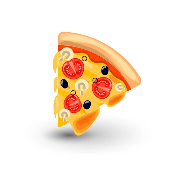 Vector Icon of Pizza Margarita. Concept of Classic Italian Food. Hot Fresh Slice of Pizza Margarita with Melted Cheese, Tomato, Mushrooms and Olives. Colorful Isolated Illustration of Appetizing Food. — Stock Vector