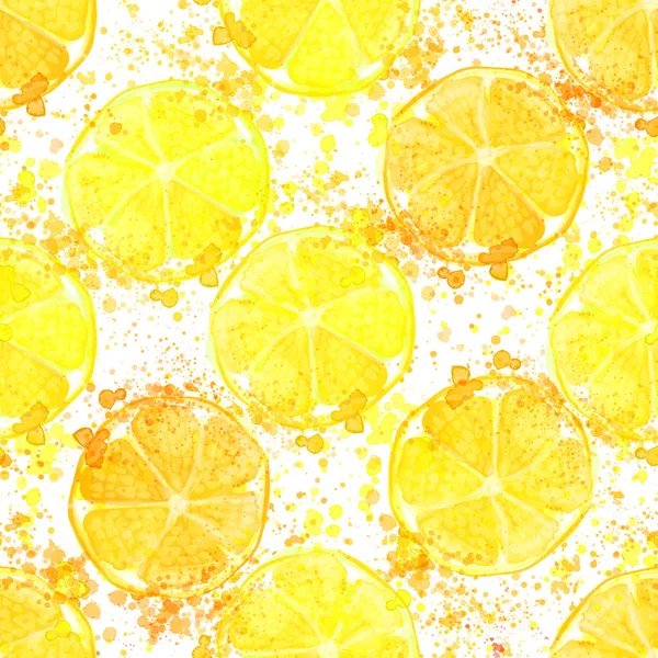 Tranche Citron Motif Sans Couture Avec Éclaboussures Été Citrus Citron — Image vectorielle