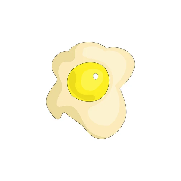 卡通炒鸡蛋图标与黄色的纽约和白色蛋白质 在白色背景上查出的煎蛋卡通图标 有趣的炒鸡蛋早餐用黄色的纽约和白色蛋白质说明 — 图库矢量图片