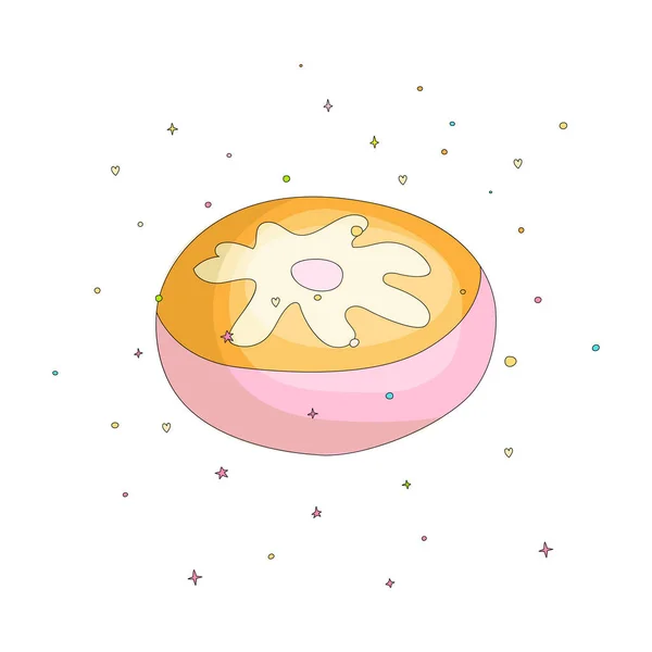 Dulce rosado donut icono de dibujos animados con decoración colorida. Icono vectorial de dibujos animados sabroso donut con decoración de crema. Donuto redondo rosa dulce con decoración sobre fondo blanco . — Archivo Imágenes Vectoriales