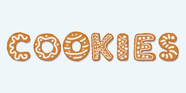 Gingerbread çerezleri buz-şeker şurubu, beyaz izole kapalı kavramı, mektup. Noel tatil çerez mektuplar, karikatür vektör çizim. Word kurabiye zencefilli harflerle beyaz