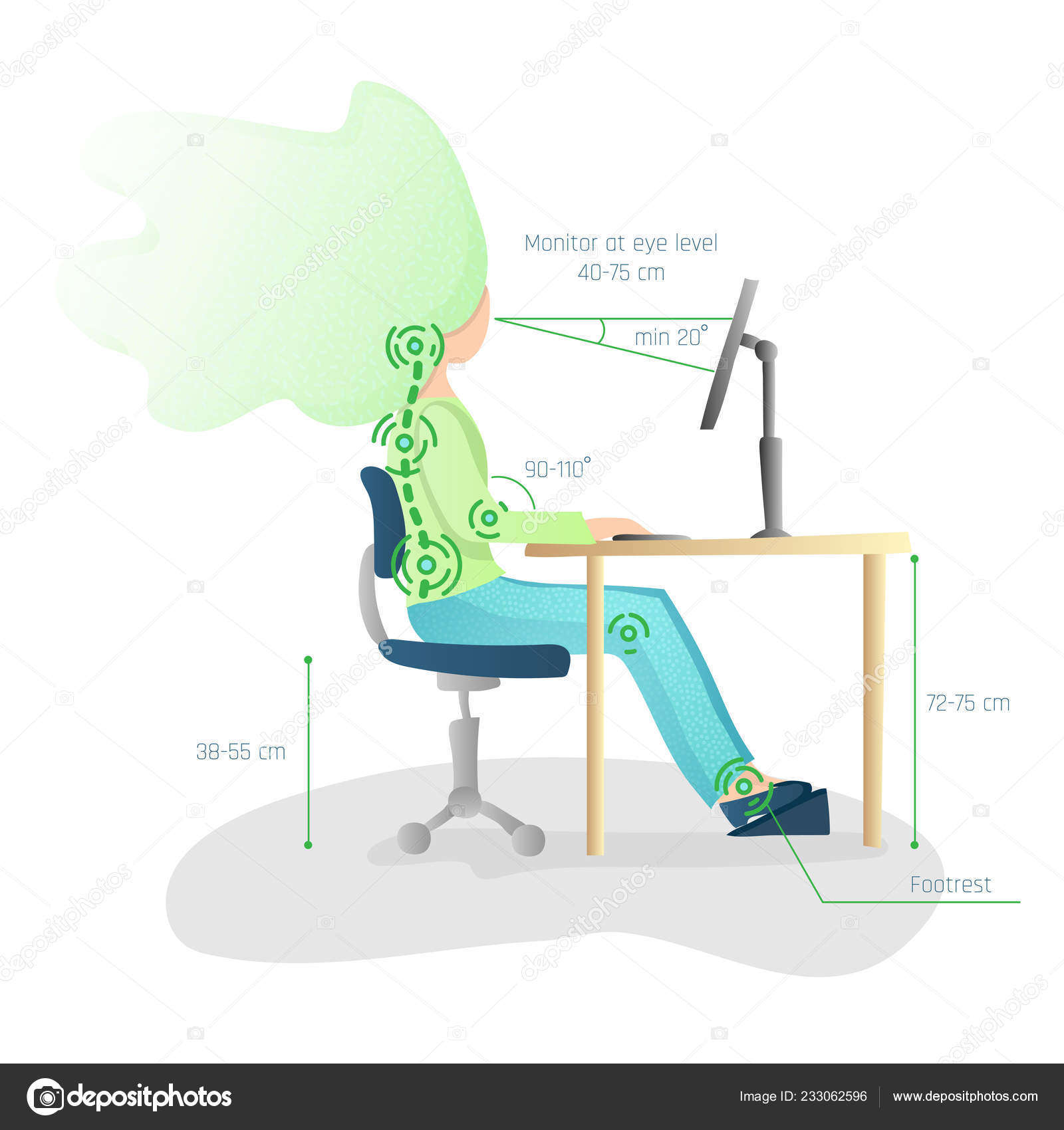 Ergonomic Healthy Correct Sitting Spine Posture Healthy Back And