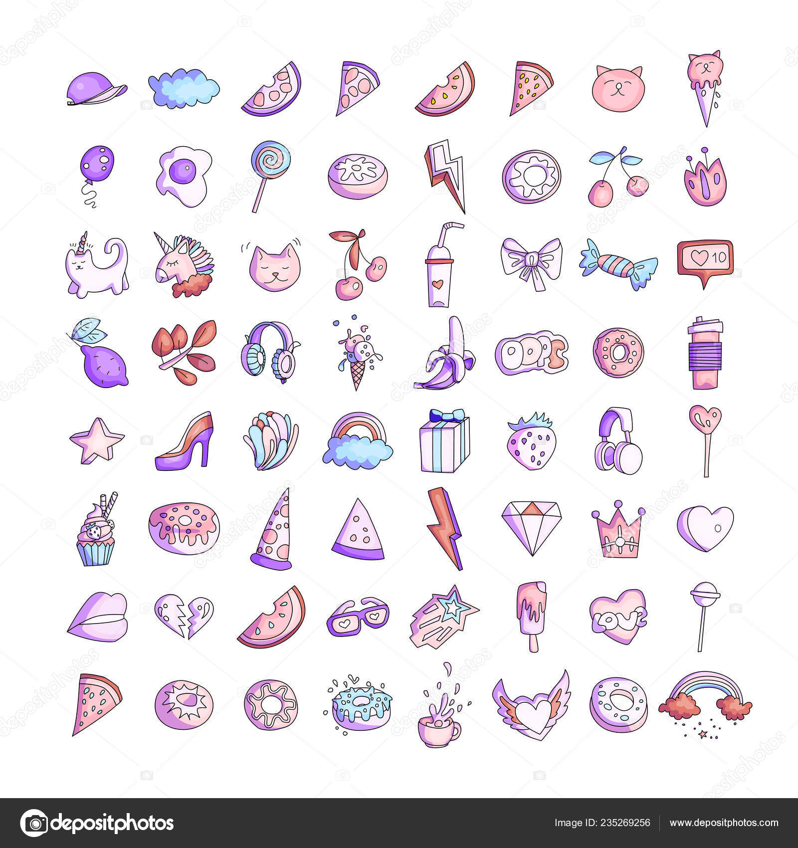 Handdrawn Cute Icon Set Funny Donut Cats High-Res Vector Graphic