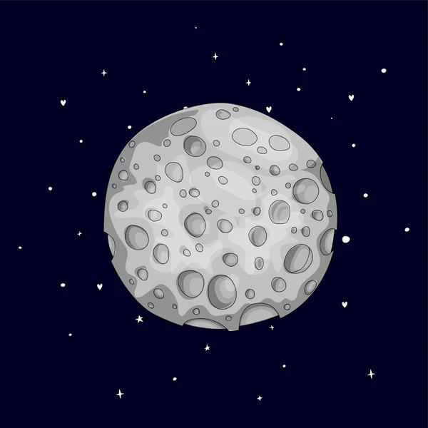 Rolig tecknad grå svamp månen ikonen. Silver magiska fullmånen med dekoration element på svart bakgrund. Magiska grå fullmåne i drömmar vektor symbol. — Stock vektor