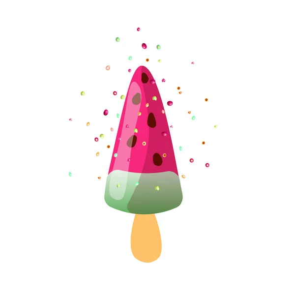 Niedlichen Cartoon-Vektor-Illustration von Sommer-Eisbecher Wassermelone mit Streusel, isoliert auf weißem Hintergrund. Sommer-Eisbecher-Dessert, Obst-Wassermelonen-Eis-Symbol — Stockvektor