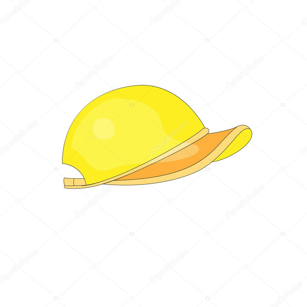 Cartoon fun yellow baceball cap icon vector. Yellow funny sport cap. Cute sport hat illustrating yelow color on white backgtound. Yellow cartoon cap icon.