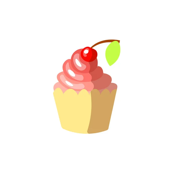 Niedlichen Karikatur süßen Kuchen Vektor Illustration. bunte Kuchen-Symbol mit Kirsche auf der Oberseite und Streusel. süße Cartoon runde Torte — Stockvektor