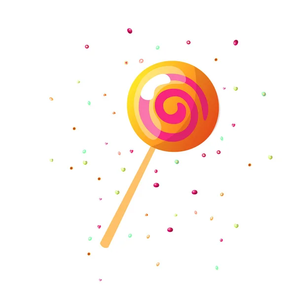 Linda caricatura dulce lollipop icono. Lindo icono de dibujos animados lolly forma redonda aislado sobre fondo blanco. Dulce caramelo y azúcar lolipop icono con decoración. Icono de piruleta aislado — Vector de stock