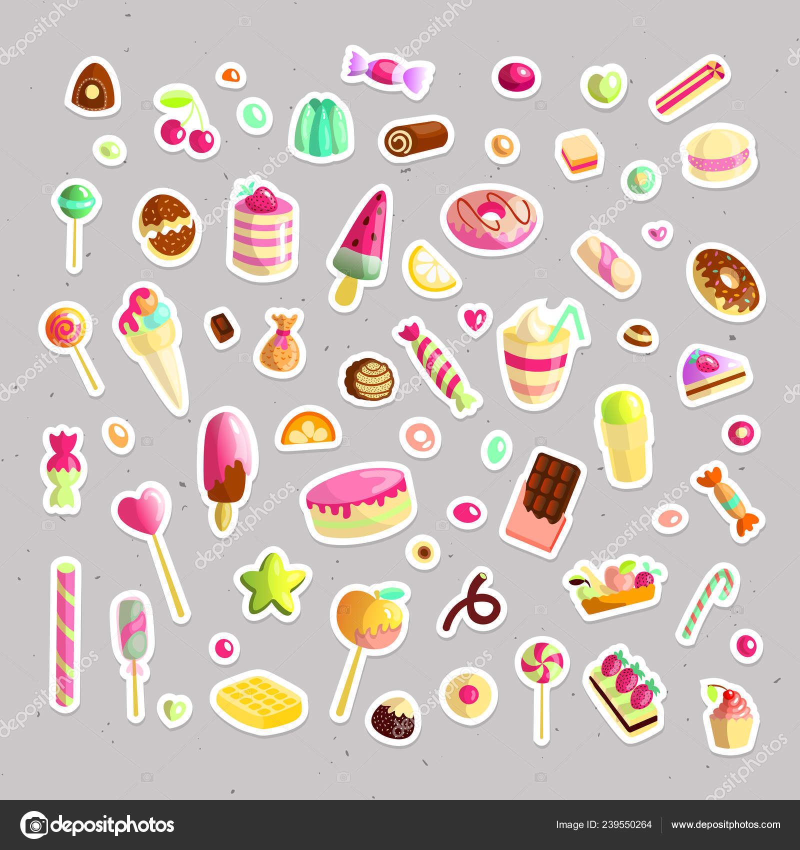 Sweet cartoon candy set. Collection of sweets, cartoon style