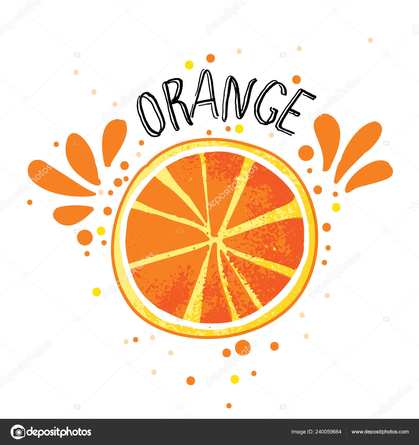 Vector Hand Draw Orange Illustration Slice Of Orange With Juice Splashes Isolated On White Background Textured Orange Citrus Sketch Juice Citrus Fruit With Word Orange On Top Fresh Ripe Mandarin Stock Vector