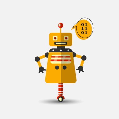 Gri zemin üzerinde düz stil izole edilmiş Retro vintage komik vektör robot simgesi. Düz chatbot ikonunun vektör vintage çizimi. Müşteri destek servisi sohbet robotu. Sevimli çizgi film retro robot simgesi