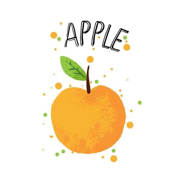 Vektor Hand zeichnen Apfel Illustration. Orangenapfel mit Saftspritzer isoliert auf weißem Hintergrund. Texturierte Äpfel mit Spritzern, Saft tropische Früchte mit Word-Apfel an der Spitze. frische Silhouette Frucht von — Stockvektor