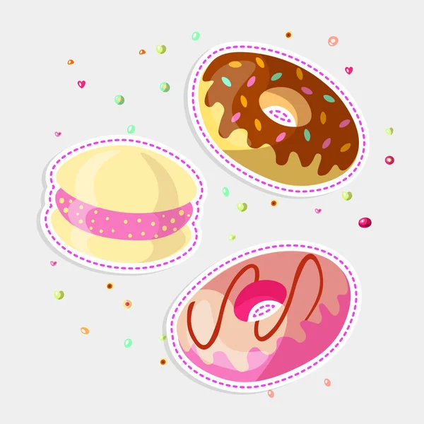 Set of Sweet cartoon chocolate and strawberry donut illustration with glaze on top. Collection of sweets doughnut with chocolate and strawberry isolated on white. Donut cartoon icon — Stock Vector