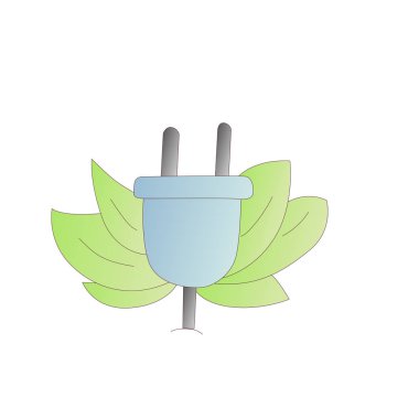 Elektrik fiş yeşil yaprakları karikatür çizim ile. Enerji tasarrufu, kavramı kaydetmek enerji, çevresel vektör simge Tak ve yeşil eco yaprakları ile. Enerji tasarrufu, hakkında ekoloji logo yaptı geri dönüşümlü