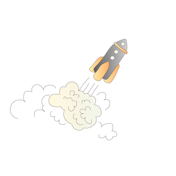 進水のロケットはベクトル漫画イラストです。ロケット打ち上げベクトル イラスト アイコン。スペース ・ シャトル、白い背景の上の船。漫画の概念を開始します。スペース、ビジネスおよび科学イラスト — ストックベクタ