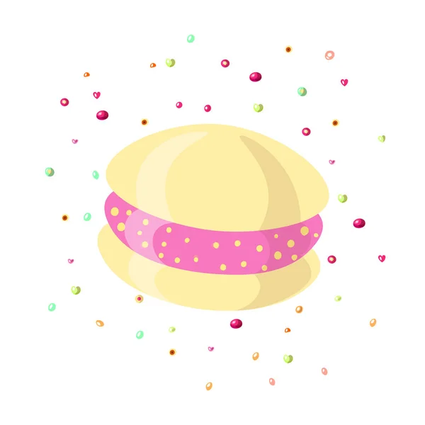 Bonito icono de bollo dulce de dibujos animados con relleno de fresa. Pan blanco bollo dulce con dulces en el interior, relleno de fresas. Dulces ilustración vectorial de dibujos animados. Blanco dulce bollo donut icono — Vector de stock