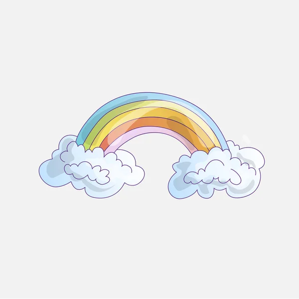 雲色の虹。灰色の背景に、青の雲に虹をかわいい漫画 — ストックベクタ