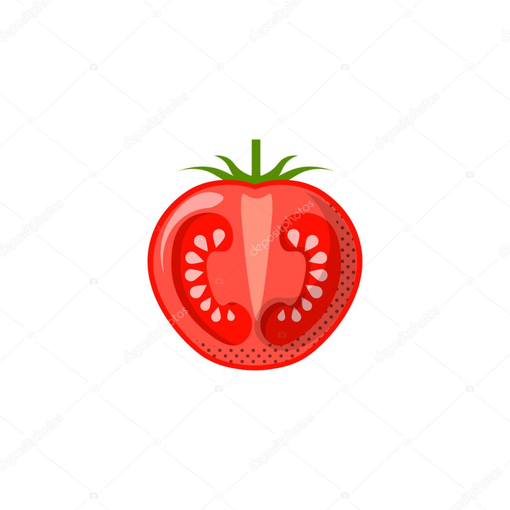 Fresh juicy vegetable - tomato vector icon isolated on white background. tomato icon, flat style, vegetable vector illustration. Healthy food single object - isolated tomato