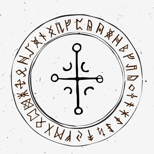 Futhark norse islandic and viking runes set. La mano mágica dibuja símbolos como talismanes con guion. Conjunto vectorial de runas antiguas de Islandia. Galdrastafir, signos místicos de la temprana magia del Norte. Vikingo nórdico étnico — Vector de stock