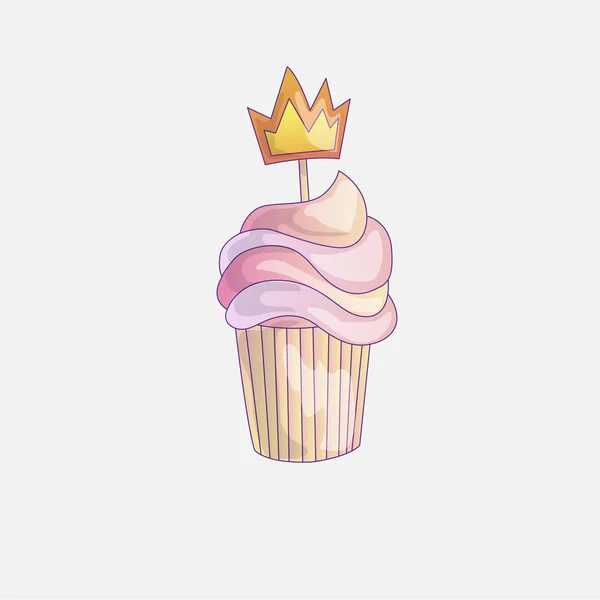 Χαριτωμένο καρτούν μικρή πριγκίπισσα εικονογράφηση με στέμμα. Κρέμα ροζ, τούρτα φράουλα για την μικρή πριγκίπισσα. Η εικόνα του χαριτωμένου κεκάκι απομονώθηκε. Κέικ κινουμένων σχεδίων με στέμμα — Διανυσματικό Αρχείο