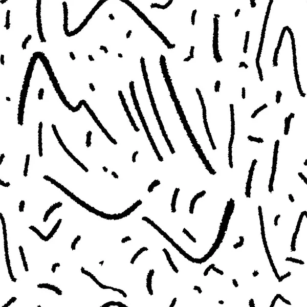 Patrón sin costura de arte abstracto, creado por el cepillo de tinta seca. Texturizado líneas negras y puntos en patrón abstracto simple sobre fondo blanco. Arte abstracto en blanco y negro patrón sin costuras — Archivo Imágenes Vectoriales