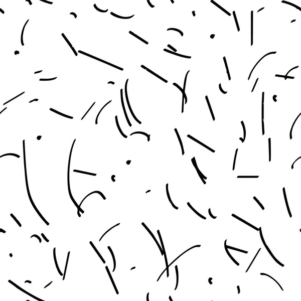Patrón sin costura de arte abstracto, creado por el cepillo de tinta seca. Texturizado líneas negras y puntos en patrón abstracto simple sobre fondo blanco. Arte abstracto en blanco y negro patrón sin costuras — Vector de stock