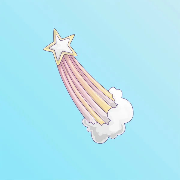 Estrela de lançamento de nuvem bonito ícone de desenho animado vetor. Ícone de estrela, ilustração de desenhos animados em fundo azul — Vetor de Stock