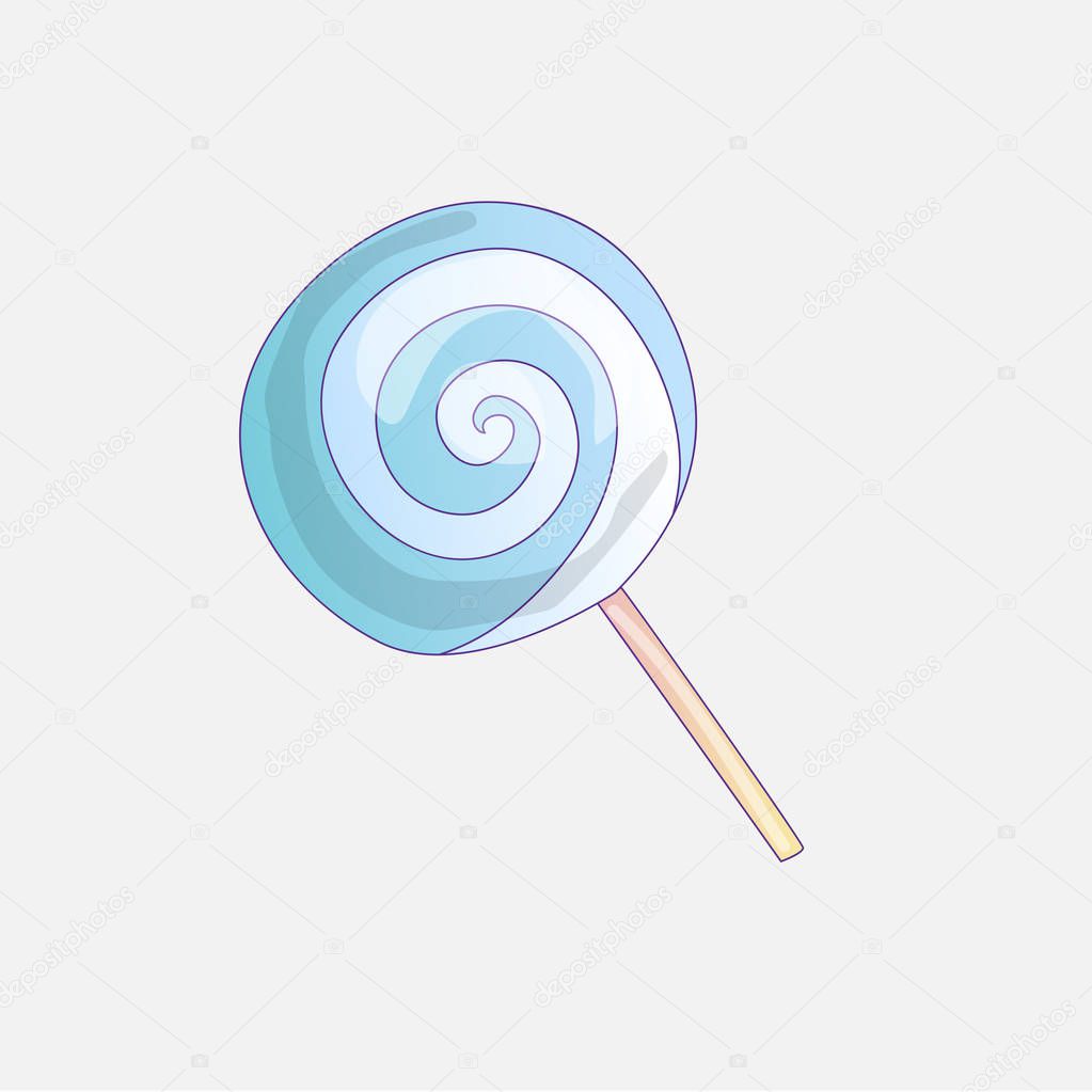 Cute cartoon vector Lollipop icon illustration. Sweet candy icon, sweets lolly cartoon illustration, white and blue colors