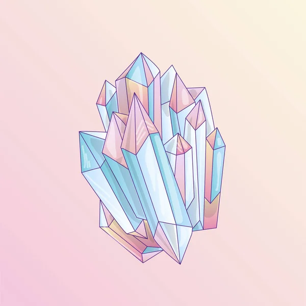 Cristal azul e rosa, desenho animado bonito vetor Quartz ilustração. Quartzo Crystal druse, rosa princesa grão no fundo rosa. Desenhos animados pedras semipreciosas vermelhas de quartzo azul, princesa brilhante bonito — Vetor de Stock