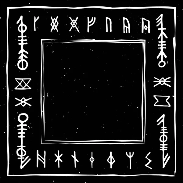 Futhark norse islandic and viking runes set. Magic hand draw symbols as scripted talismans. Vector set of ancient runes of Iceland. Galdrastafir, mystic signs of early North magic. Ethnic norse viking — Stock Vector
