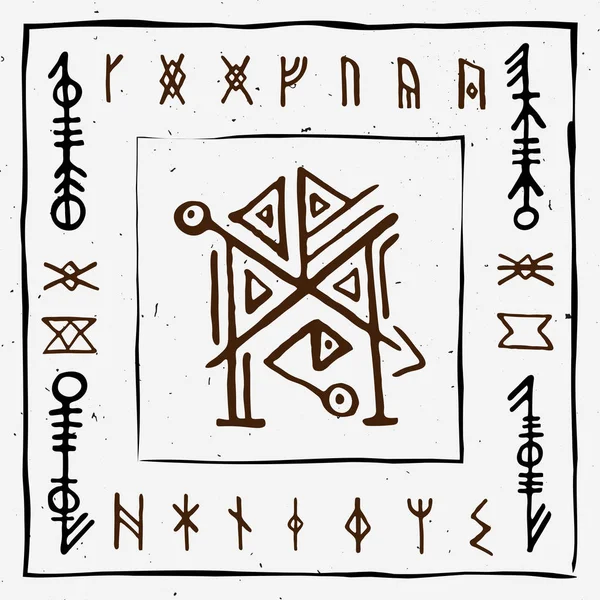 Futhark norse islandic and viking runes set. La mano mágica dibuja símbolos como talismanes con guion. Conjunto vectorial de runas antiguas de Islandia. Galdrastafir, signos místicos de la temprana magia del Norte. Vikingo nórdico étnico — Vector de stock