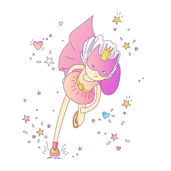 Superheld princess, tiener meisje als een superheld vectorillustratie cartoon met hellingen. Super held meisje uitgevoerd en prinses, cute cartoon feminisme concept over meisjes vechten, dappere. Sticker — Stockvector