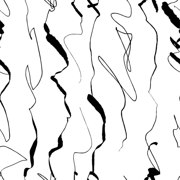 Красиві абстрактні лінії ручної роботи в простому мінімалістичному безшовному візерунку. Сухий чорний пензель і лінії кривої на білому тлі. Абстрактний безшовний чорно-білий візерунок — стоковий вектор