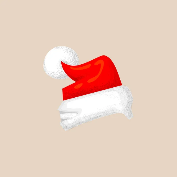 Christmas photo prop booth mask collection. Cute santa hat icon with texture, red hat and white pompom. photo booth elements for christmas party, selebration. Fun xmas illustration santa claus hat — Stock Vector