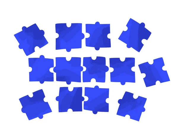 Векторная плоская иллюстрация нескольких головоломок, разбросанных по белому пространству. Решение проблемы, концепция головоломки - командная работа для успеха бизнеса. Загадки, изолированные на белом фоне — стоковый вектор