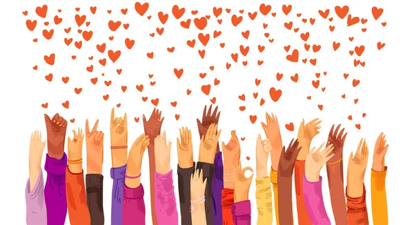 Человеческие руки поднялись и посылают любовь, признательность, связь и поддержку. Приложение для знакомств, поиск любви и романтического события или даты, отправка любви и подобные знаки иллюстрации . — стоковый вектор