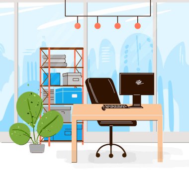 Modern Açık Alan ve Boş Ofis İçi - İş ve Çağdaş Eş Çalışan Illustraton ile Yaratıcı İş Koleksiyonu. düz yatay bileşim.