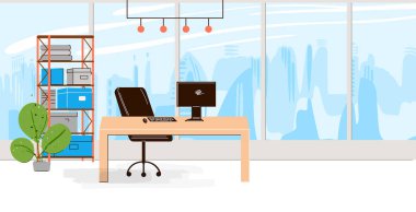 Modern Açık Alan ve Boş Ofis İçi - İş ve Çağdaş Eş Çalışan Illustraton ile Yaratıcı İş Koleksiyonu. düz yatay bileşim.