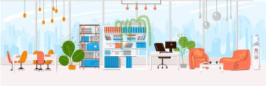 Modern Açık Alan ve Boş Ofis İçi - İş ve Çağdaş Eş Çalışan Illustraton ile Yaratıcı İş Koleksiyonu. düz yatay bileşim.
