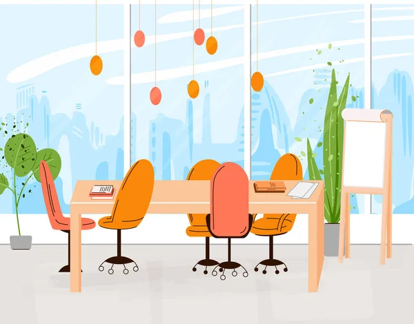 Vector Flat Collection of Creative Workplace with Modern Open Space and Empty Office Interior - Business and Contemporary Co-Working Illustraton. płaski skład poziomy. — Wektor stockowy