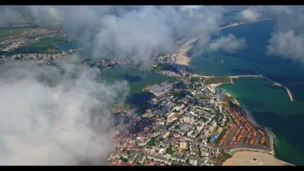 Flying Clouds Drone Aerial Presentation Main Strip Mamaia Holiday Resort — Stock Video