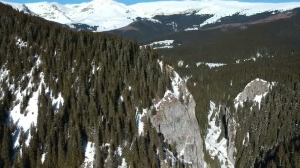 Kalksteen Afgronden Van Tataru Canyon Bucegi Natuurpark Roemenië Luchtfoto Winterlandschap — Stockvideo