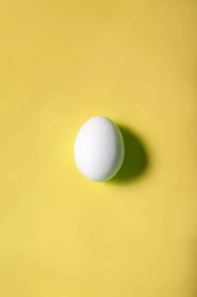 単色の白い卵 中央のフレーム 固体黄色の背景に隔離された — ストック写真