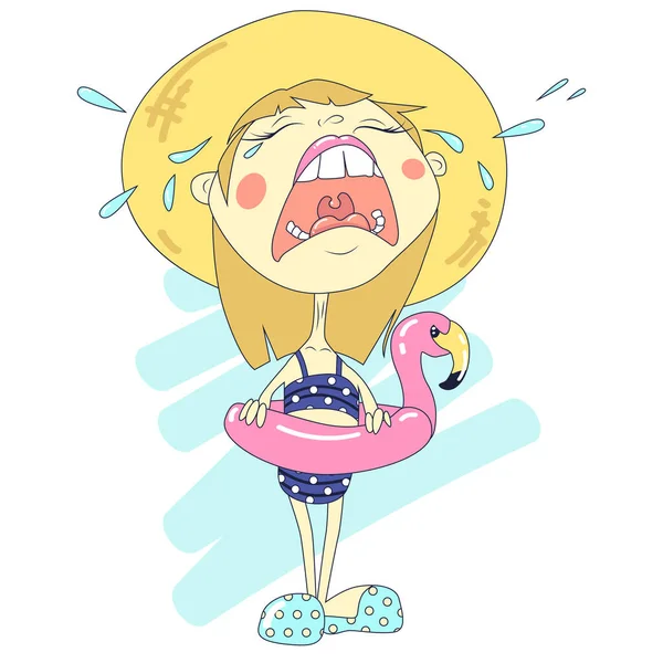 Weinendes Mädchen mit Flamingo — Stockvektor