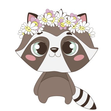 Rakun ve çiçek çelenklerinin vektör çizimi