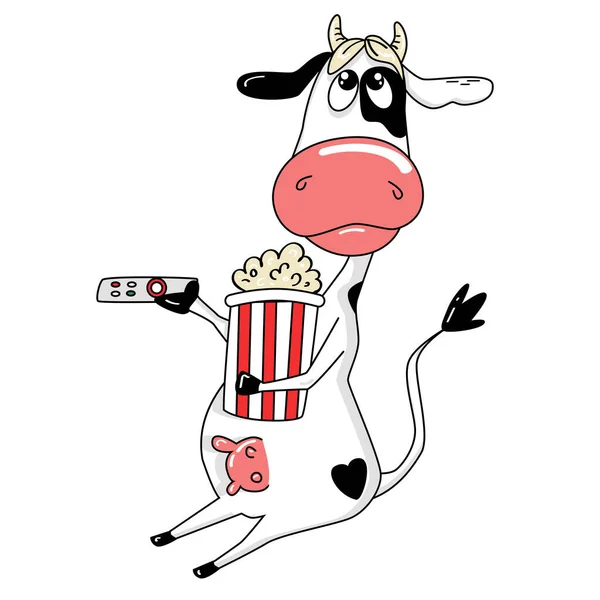 Mignon personnage de dessin animé vache regarder la télévision. 2021 Année Zodiaque lunaire Animal. Nouvel An chinois du Buffle. — Image vectorielle