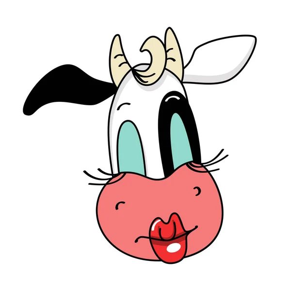 Roztomilá kreslená postava krávy. 2021 Rok Lunární Zvěrokruh. Čínský Nový rok Bovise. Zavřít obličej — Stockový vektor