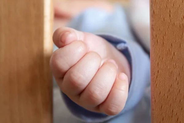 Baby Hand Wooden Crib Bars — Stock Photo, Image