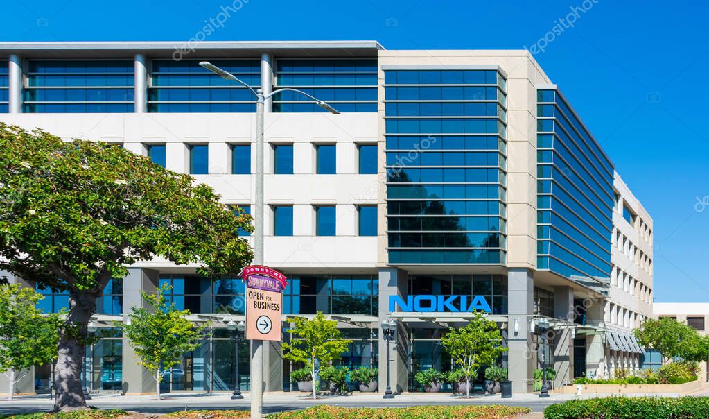 Nokia corporate campus in Silicon Valley. Nokia is Finnish multinational telecommunications, information technology, consumer electronics company - Sunnyvale, California, USA - 2020